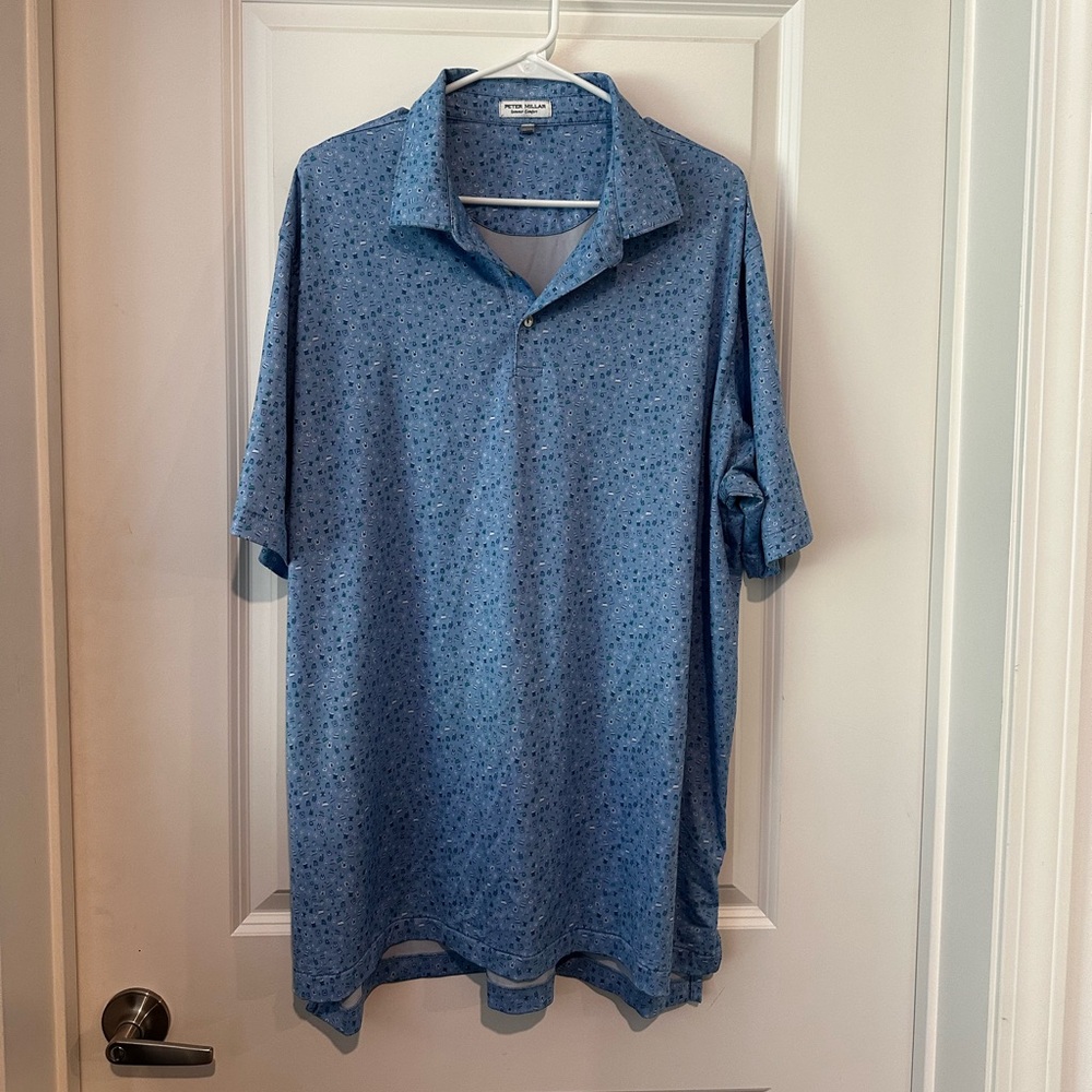 Peter Millar Blue Polo Shirt Cigar, lighter, smoke